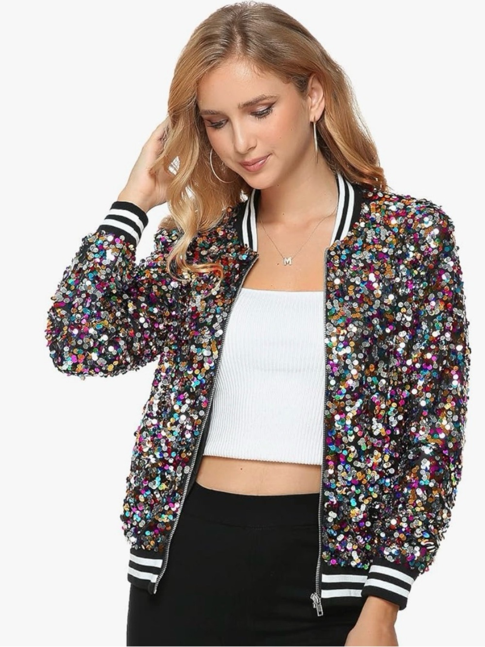 Multicolor Sequin Bomber Jacket - Women's